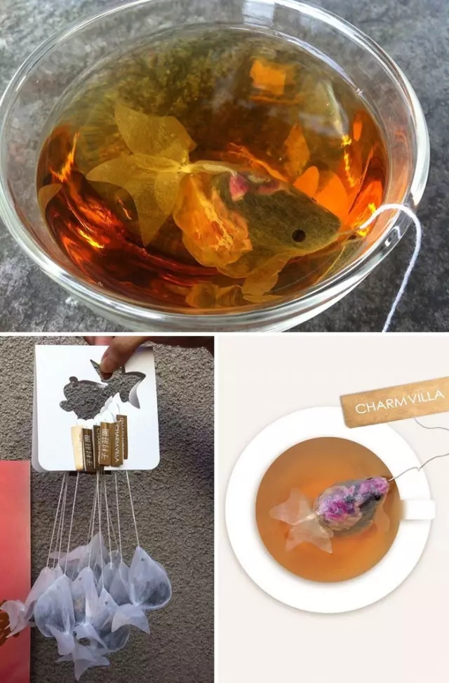 金魚茶包，泡水之后相似度更高